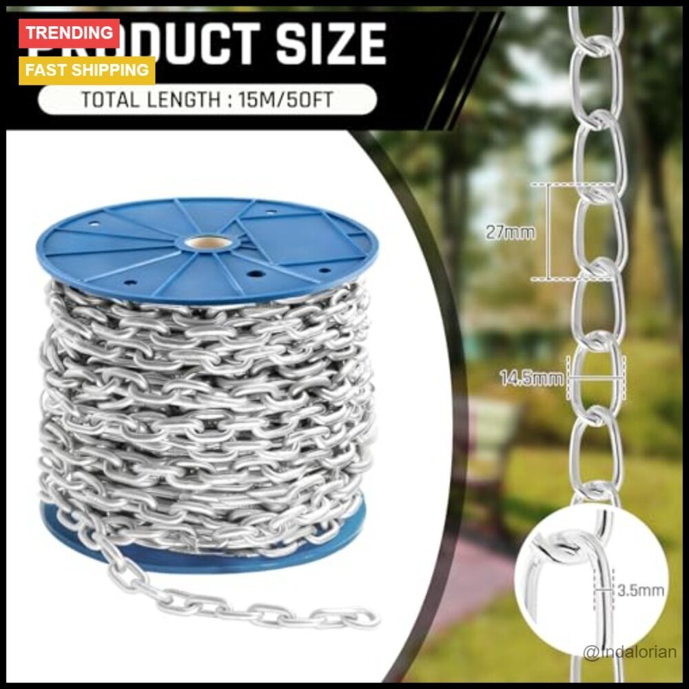 50ft Galvanized Jack Chain Heavy-Duty Hanging Chain for Lights Bird Feeders - Picture 2 of 7